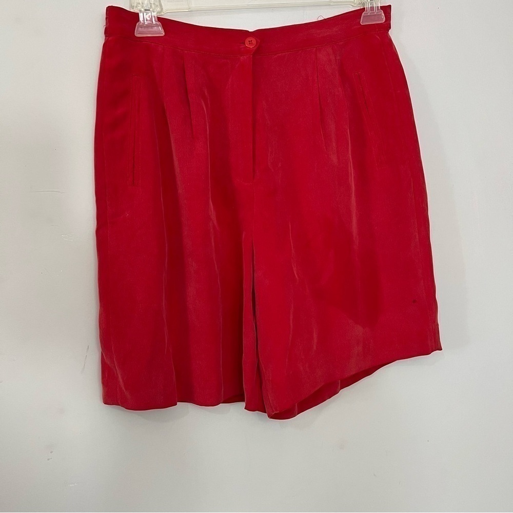 Vintage red 100% silk shorts size large high waist long trouser shorts retro - Picture 4 of 12
